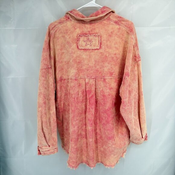 POL Women S Corduroy Jacket Pink Ombre Distressed Raw Hem Long Sleeve Oversized - Picture 3 of 7